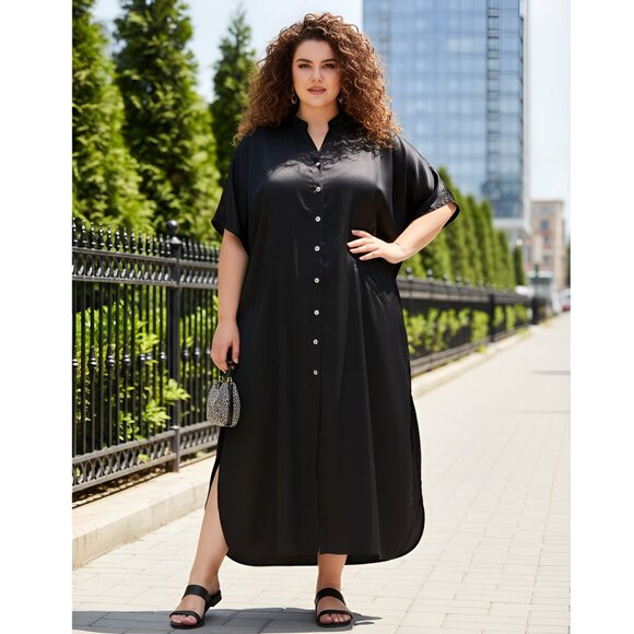 Gypsie Blu Dresses & Skirts - Satin Maxi Dress for Womens Solid Black Bikini Swimsuit Cover Up Beach Dresses